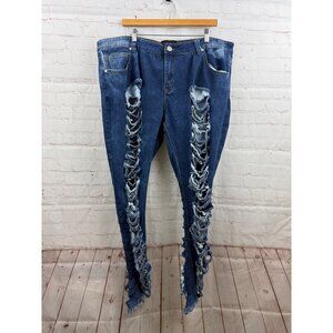 Dazi Jeans Womens Size 24 Blue Heavy Distressed Thrashy Streetwear Denim